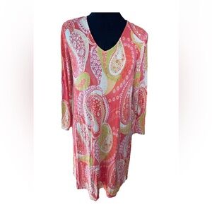 Pappagallo pink orange paisley ladies 3/4 sleeve tee shirt dress size medium EUC